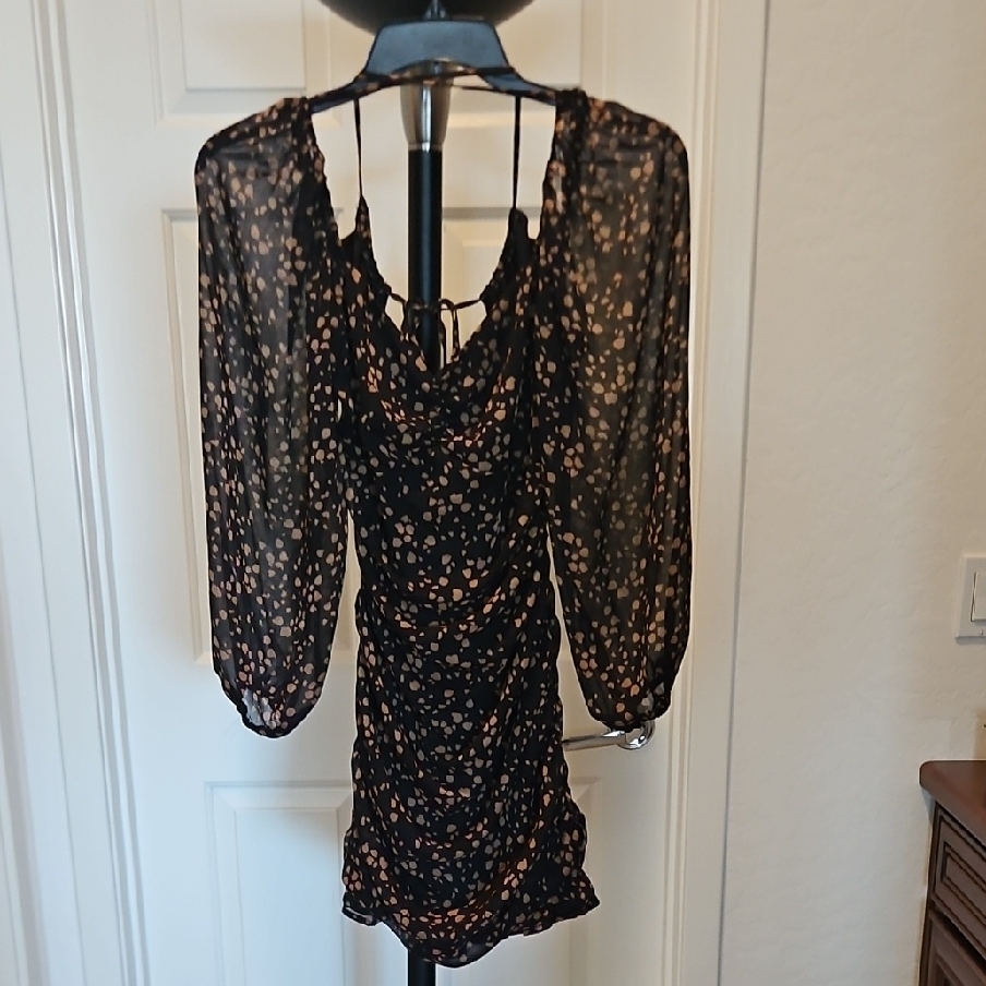 All In Favor Black And Pink Long Sleeve Dress